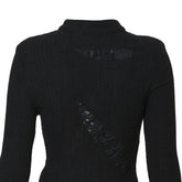 Asymmetric Lace Trim Stand Collar Loong Sleeve Button Down Fitted Knit Cardigan